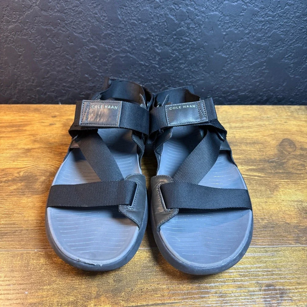 Cole Haan Zerogrand All-Day C30693 Black Nylon Leather Sport Sandal Mens 12